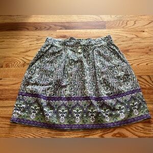 Converse Paisley Print Olive Green Purple High Waisted Boho Women’s Skirt Size S